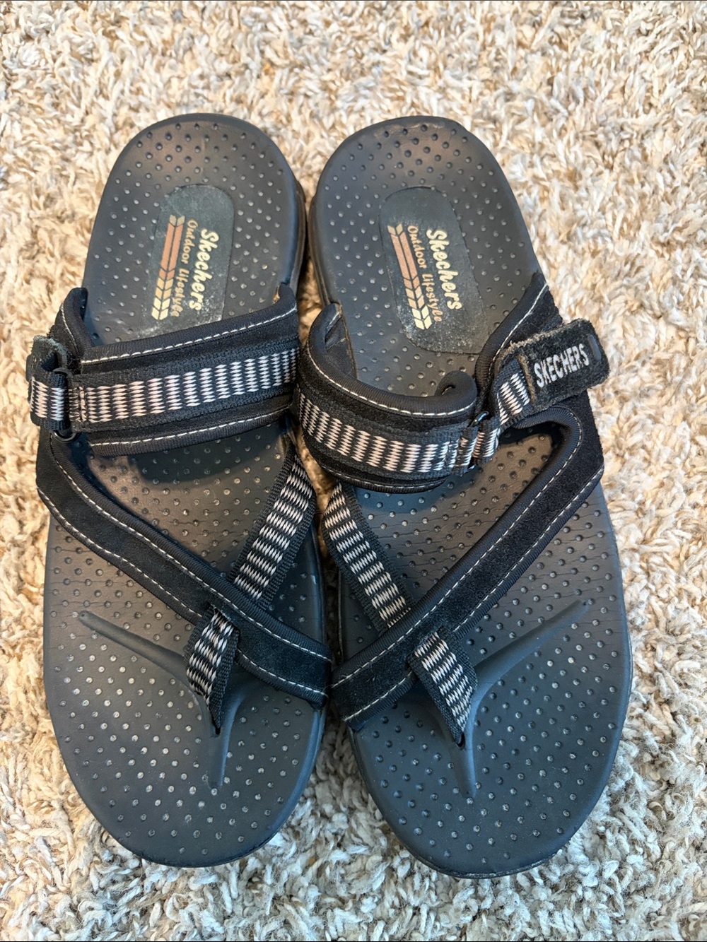 Skechers Black Sport Sandals with Striped Webbing